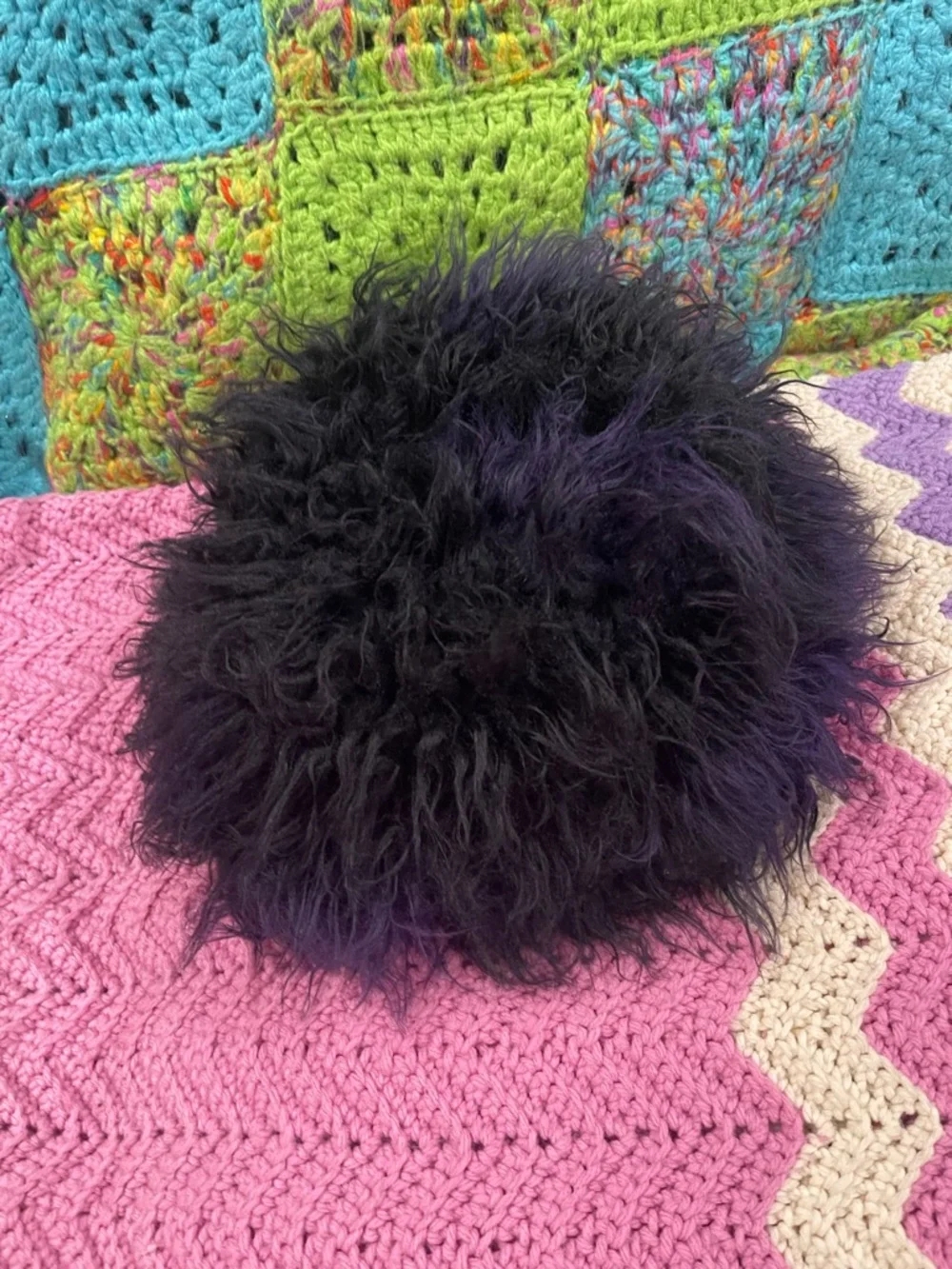 Needles Brand Faux Fur Bucket Hat Sz LG Purple and Black NWOT